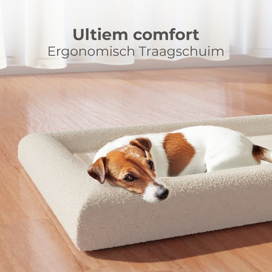 CozySense® Orthopädischer Hundekorb - 60 x 40 cm - Größe S - Bouclé-Stoff - Wasserdichtes Hundebett mit waschbarem Bezug - Als Sitzkissen geeignet - Weiß