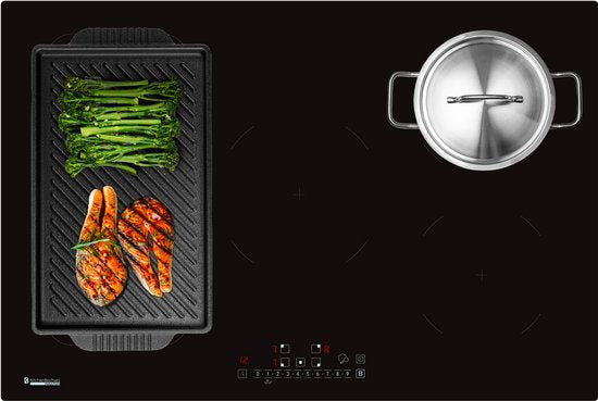 KitchenBrothers Induktionskochfeld - Einbau-Induktionskochfeld - 80 cm - 1 Flexzone + 3 Zonen - 1 und 2 Phasen - Schwarz