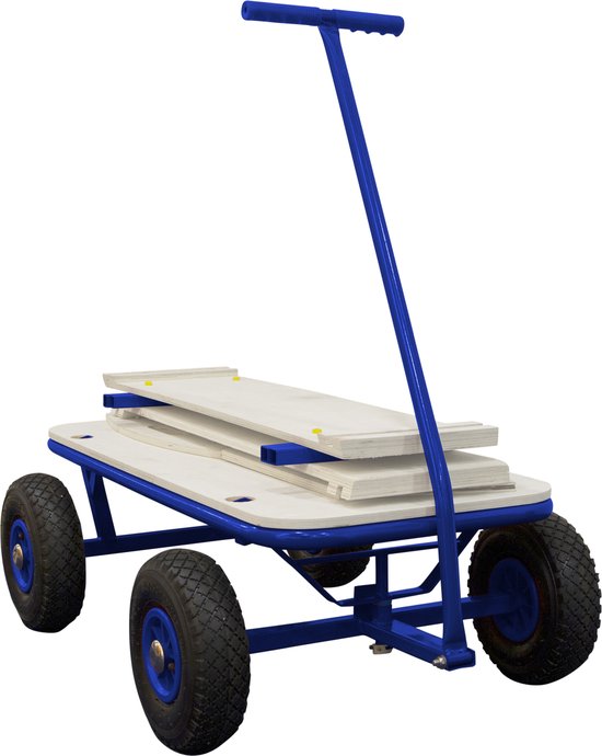 Sunny Billy Beach Wagon Wagon Blau - Blankes Holz - Wagen mit Luftreifen - 94x61x97cm