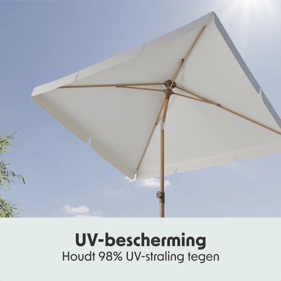 LifeGoods Sonnenschirm - Garten - Balkon Sonnenschirm - 200x125cm - 30° neigbar - Wasserdicht - UPF50+ - Holzbeschichtung - Creme