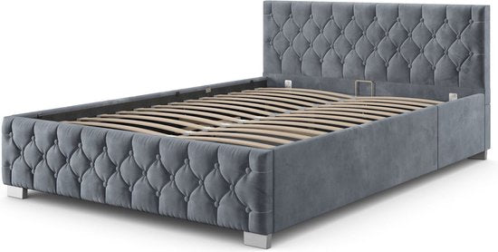 Juskys - Polsterbett Nizza - 120 x 200 cm - LED-Beleuchtung & Bettschublade - Grau
