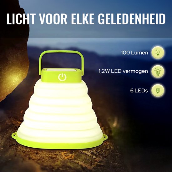 Tech Essentials Solar LED Laterne - faltbar - grün - Zeltlampe - Led Lampe wiederaufladbar - Camping - Notfall - Sturm - Hängelampe - Solarenergie