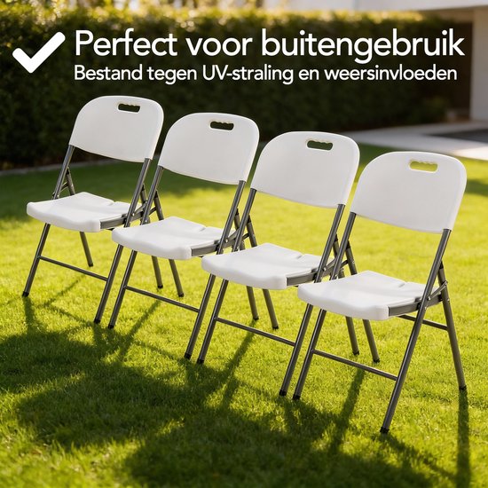 Brixy Klappstühle - 4er-Set - Klappstuhl-Set - Heavy Duty - Wetterfest - Klappstühle - 47 x 54 x 87 CM - Weiß