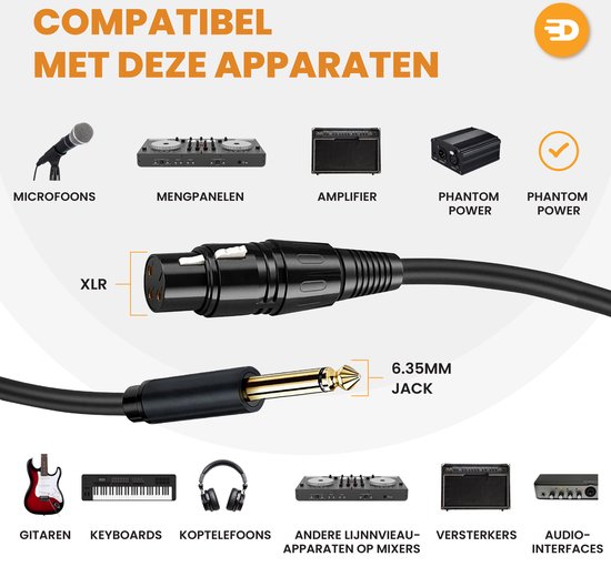 Drivv. Premium XLR-Kabel - XLR-Buchse auf 6,35 mm Klinkenstecker - Stereo-Klinke - 2 Meter