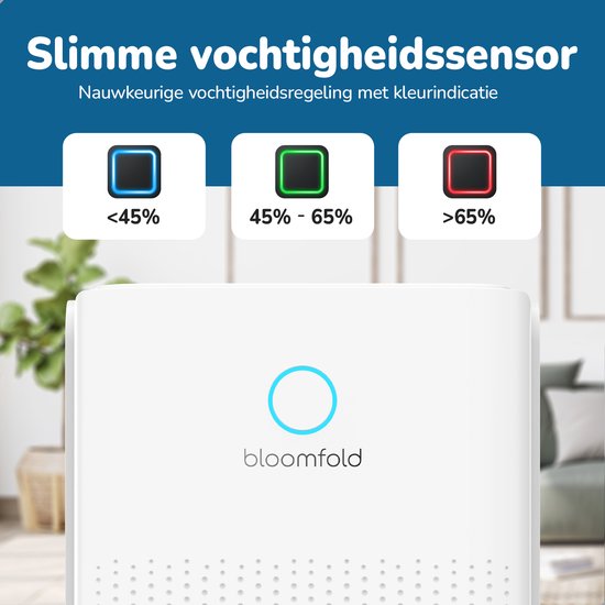 Bloomfold Luftentfeuchter - 12L pro Tag - inkl. Wasch-Trocken-Funktion - geeignet für Wohnzimmer, Schlafzimmer, Keller & Badezimmer - Luftentfeuchter - Weiß