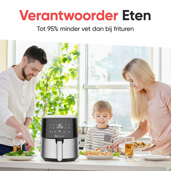 Kitchenwell AirFryer - Heißluftfritteuse - 8L Kapazität - 80-200℃ - Timer - 1800W - Schwarz