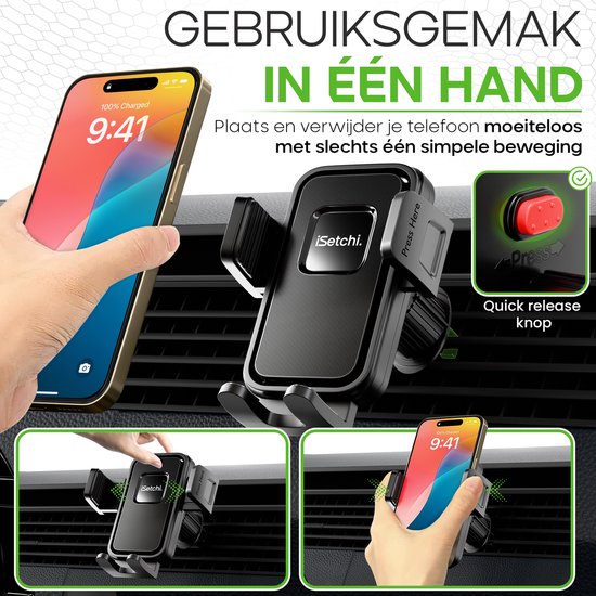 iSetchi FlexMount - Handyhalterung Auto-Belüftung - Lüftungsgitter - Handyhalterung - Autozubehör - Universalhalterung - Ausziehbares Design - Schwarz