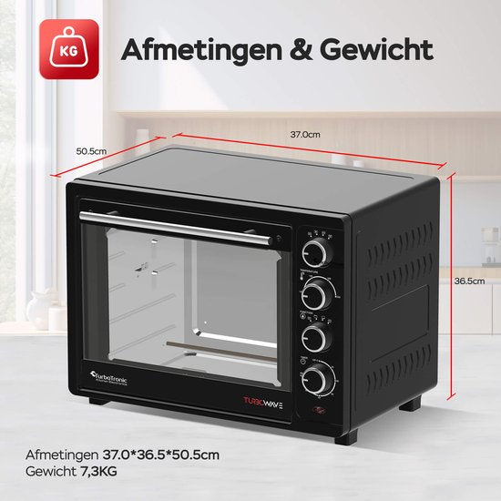 TurboTronic EV35 Freistehender Backofen 35L - Mini-Backofen - Elektrobackofen - Schwarz