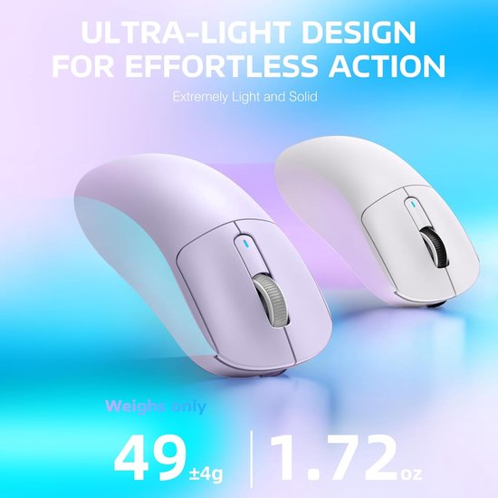 ATTACK SHARK Kabellose Gaming-Maus - Kabelgebunden/2.4G/BT5.4 - Leichtgewicht 49G - PAW3395 - 26000DPI - Lavendel