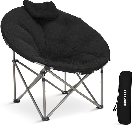 TRVLMORE Campingstuhl XL - klappbar - 150KG Tragkraft - inkl. Tragetasche - Klappstuhl - Campingstuhl - Klappstuhl - Schwarz