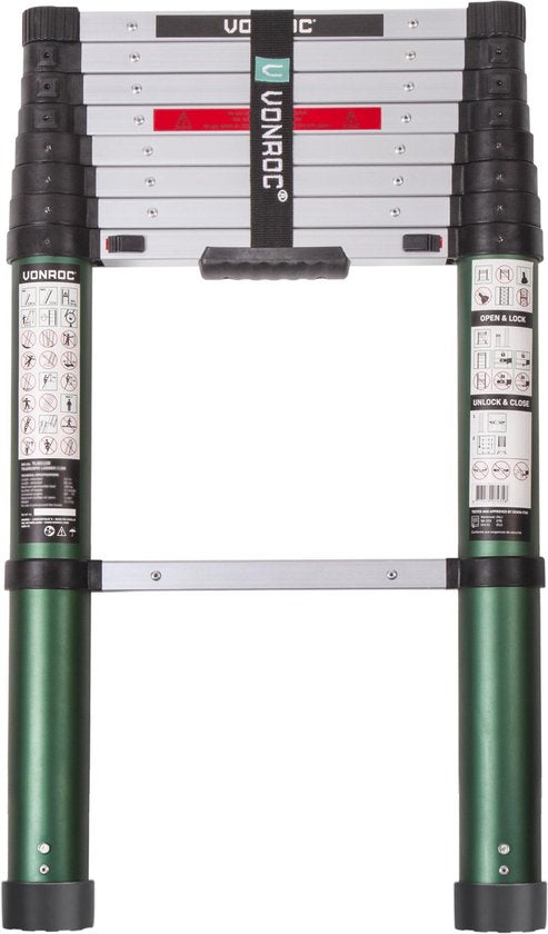 VONROC Professional Teleskopleiter - 2,6m - mit Soft-Close - Sicher & solide