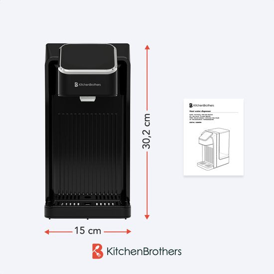 KitchenBrothers Heißwasserspender - 40-100°C - 100/150/200/250/300/350/400 ml - Instant Wasserkocher - 2.7L - Schwarz