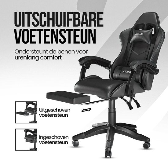 Avalo Gaming Chair - Game Chair - Ergonomischer Bürostuhl Verstellbar - Game Chair - Gaming Chair - Schwarz