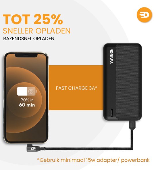 Drivv. USB-auf-USB-C-Kabel - Haken - USB-C-Daten- und Ladekabel - Schnellladung / Schnellladegerät - 3 Meter - Geeignet für Samsung, iPhone 15 und mehr - Schwarz