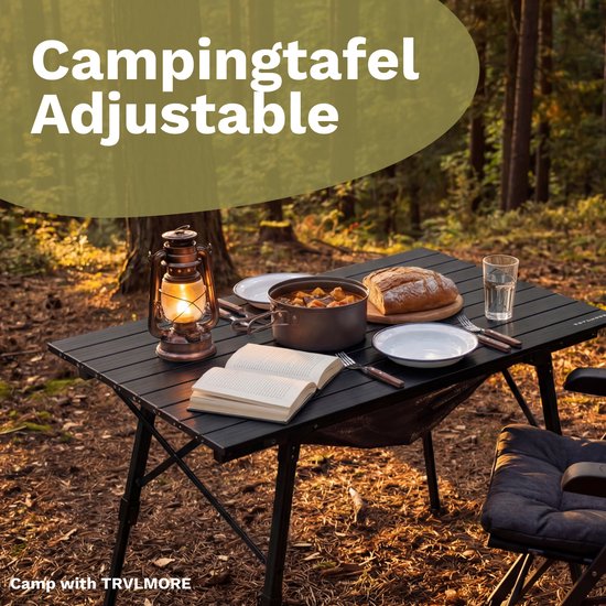 TRVLMORE Campingtisch Verstellbar - 90x52x71cm - Klapptisch mit Aluminiumrahmen - Leichtgewicht - Campingtisch - Klapptisch - Schwarz