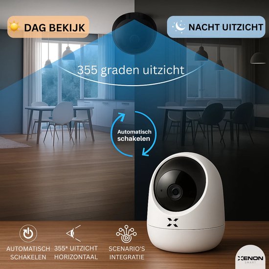 XENON Smart Überwachungskamera - Für Innenräume - Mit App - Wifi - Full HD 2MP - Verfolgt Bewegung und Geräuscherkennung