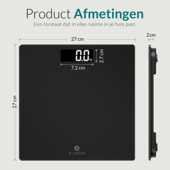 e.volve Personenwaage Digital - Präzisionswaage - Digitalwaage - Inkl. Batterien - Schwarz