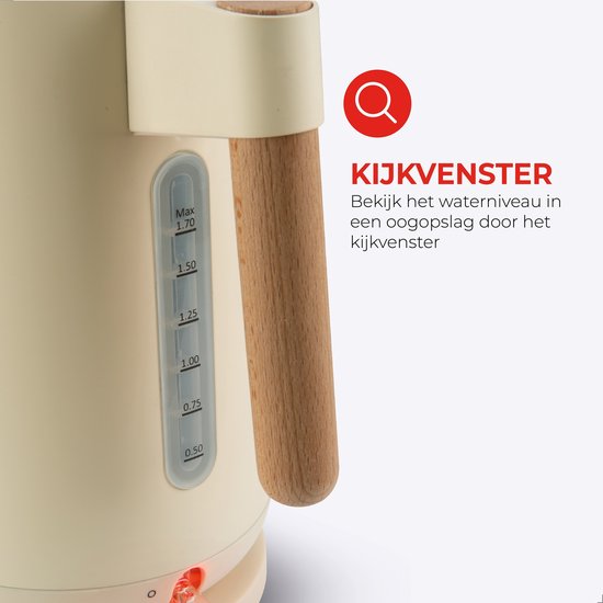 Bourgini Harmony Frühstücksset - Buchenholzelemente - Edelstahl-Wasserkocher mit Toaster