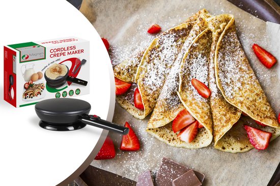 Magnani – Crêpes-Pfanne – Pfannkuchenpfanne – Antihaftbeschichtung – Inklusive Pfannenwender, Schneebesen und Teller – Pfannkuchenpfanne – Elektrisch – 800 W
