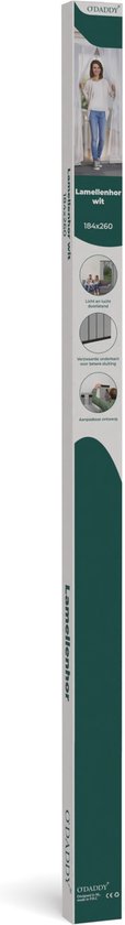 O'DADDY® Fliegengitter Lamellenvorhang - 184x260 cm - Türvorhang - Türtür - Verstellbares Design - Glasfaser - Türgitter Weiß