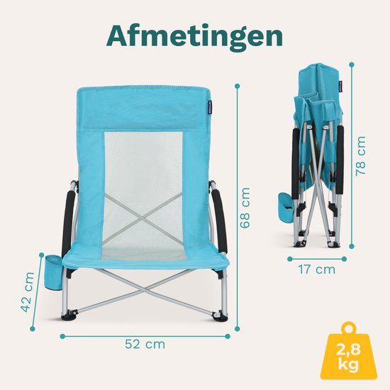 TRVLMORE Strandkorb - zusammenklappbar und faltbar - 120KG Tragkraft - leicht - mit Tragetasche und Becherhalter - Blau