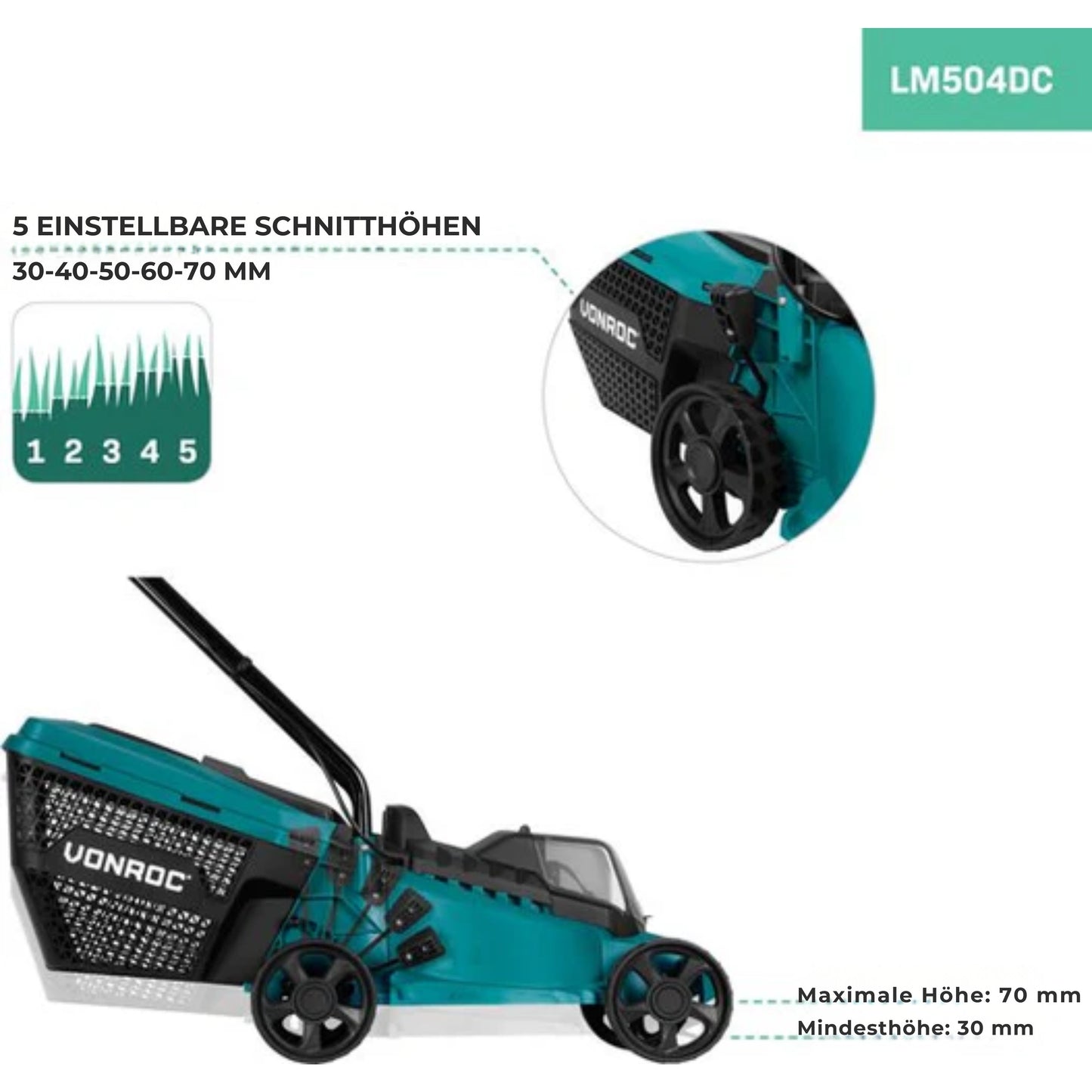 VONROC Akku-Rasenmäher - 40V - 33cm - Zentrale Höhenverstellung - Ohne Akku & Ladegerät
