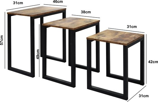 Schwarz-brauner Industrie-Beistelltisch 3er-Set: Stilvoll und platzsparend