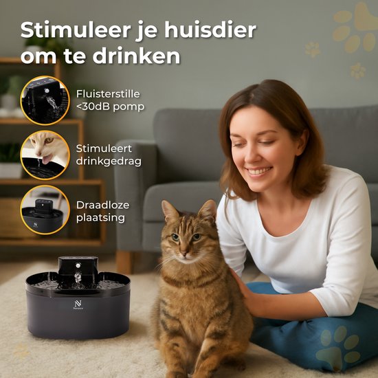 Nuvance Trinkbrunnen Katze - 2.2L Wasserbrunnen - mit Sensor - inkl. Filter - leiser Katzenbrunnen automatisch - kabellos