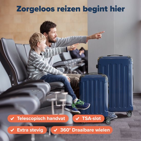 TRVLMORE - Kofferset - 2 Stück - 45L Handgepäck + 115L geräumiges Gepäck - TSA Schloss - Leichtgewicht - Reisekofferset - Dunkelblau