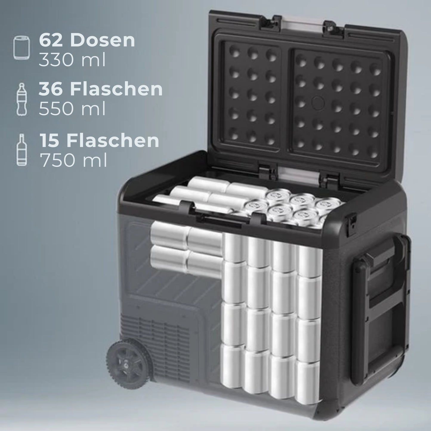 Auronic Electric Cool Box - Kompressor - Mit Rädern - 12V 230 Volt - Auto - 50L - Schwarz/Grau