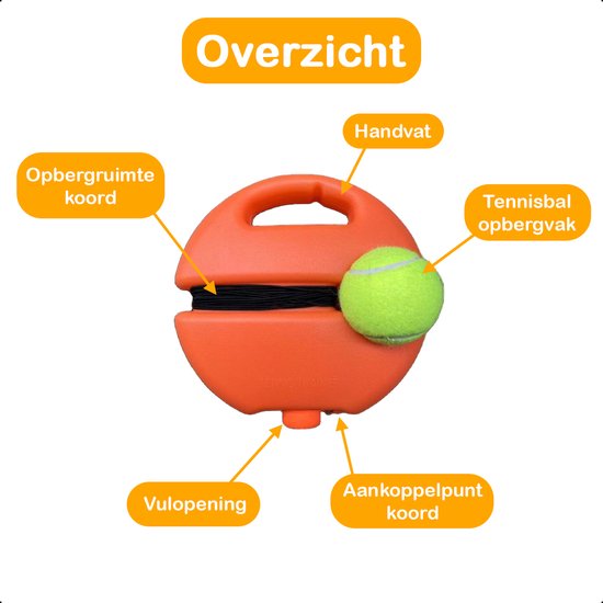 Tennisstock - Tennistrainer - Set mit Gummiband und Tennisball - Orange - Für den Garten - Kinder - Klassiker - Profi - Ferien - Erwachsene