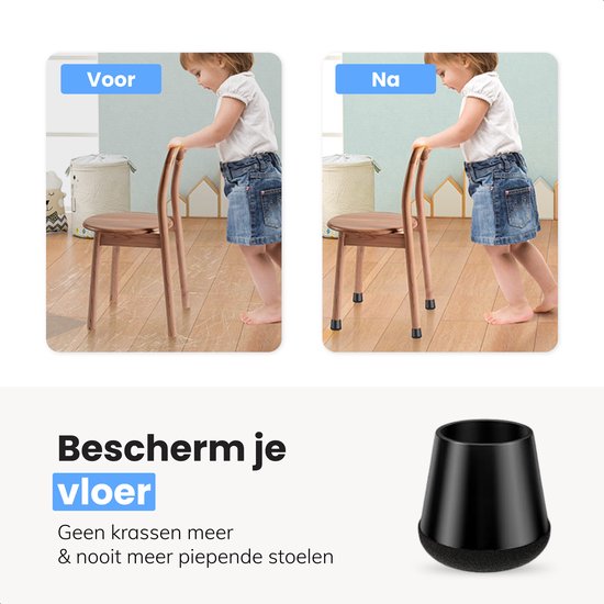 Air Stuhlbeinschoner mit Filz - 32 Stück - Kappen 12-16mm - Mit Anti-Kratz-Filz - Rund - Schwarz - Bodenschutz - Stuhlbeinsocken - Schwarz