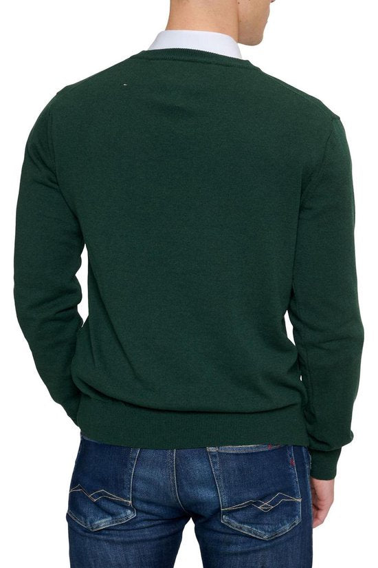 Mario Russo Pullover - Dunkelgrün - Größe L - Italienischer Schnitt - 85% Baumwolle Pullover