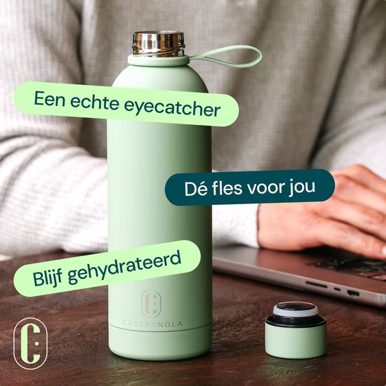 Castagnola Wasserflasche - Edelstahl-Trinkflasche 500 ML - Stahlthermoskanne - Trinkflaschen für Erwachsene - Doppelwandig - Grün