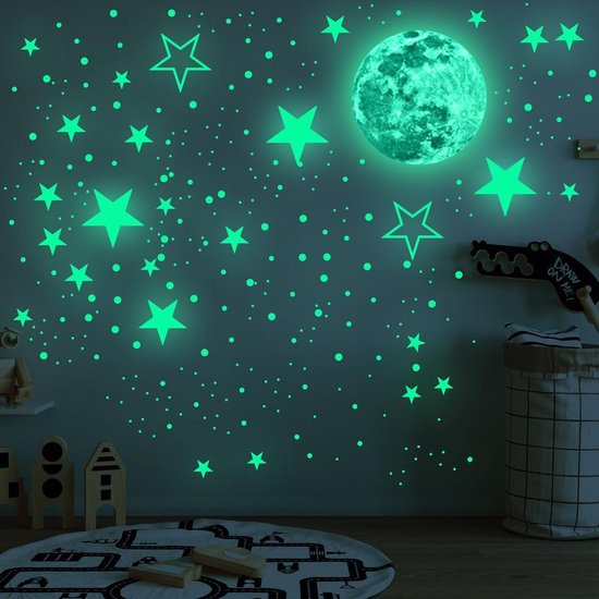 Nuvance - Glow in the Dark Sterne und Mond - 442 Stück - Wandaufkleber Kinderzimmer