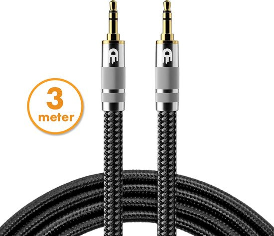 Premium AUX-Kabel 3,5 mm - Nylon-Audiokabel - vergoldet - Stecker auf Stecker - Silber - 3 Meter