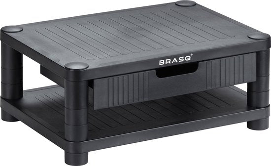 BRASQ Monitorständer Schwarz MS200 - Höhenverstellbar - Geeignet für Monitor, Tablet und Smartphone 24x15x6,3 cm