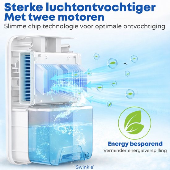 Swinkle Luftentfeuchter - 2.5L - Entfeuchtet bis zu 1L pro Tag - Mit Ionisator & 7-Farben LED - Leise & Energieeffizient - Für Schlafzimmer, Bad & Wohnzimmer - Weiß