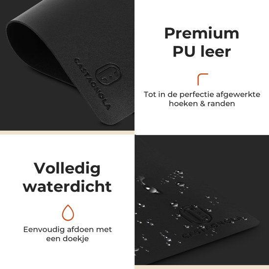 Castagnola Tischsets in Lederoptik - Rutschfeste Tischsets aus Kunstleder - Wasserabweisende Untersetzer - Untersetzer - Plastik Tischsets - 6 Stück - 45 x 30 cm - Schwarz