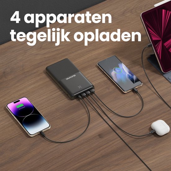Auronic Powerbank 30.000 mAh - 22,5W Schnellladegerät über USB-C, USB-A, Micro-USB - Inklusive Kabel - Universal - Schnellladung - Notfallpaket - Schwarz