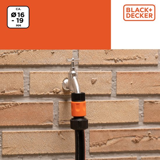 BLACK+DECKER Gartenschlauch Schnellkupplung - 5/8'-3/4' - ⌀16-19 mm - Kunststoff - Schwarz/Orange