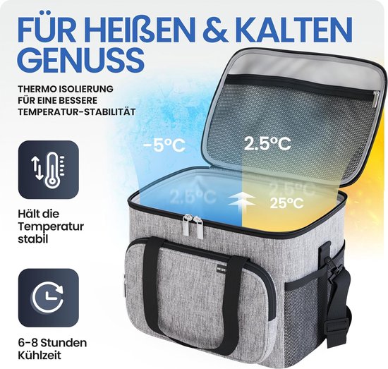 Kühltasche für Speisen und Getränke - isolierte Thermotasche auslaufsicher und wasserdicht - Frühstückstasche, Picknick-Lunch-Tasche, Thermotasche, hellgrau