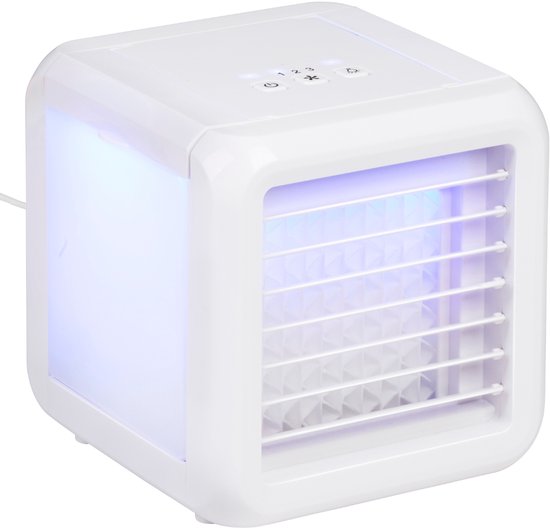 Lifetime Air Mini-Luftkühler - Luftbefeuchter Luftkühler mit 2 Kühlelementen - Luftkühler mit Wasser und 3 Stufen - Mobiles Klimagerät ohne Schlauch für das Schlafzimmer - 16 x 16 x 16,5 cm