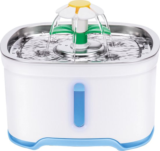 BRASQ Trinkbrunnen Katze und Hund 2,5 Liter - Wasserbrunnen - Katzenbrunnen - Wasserspender - Tiertränke - Weiß - BPA frei - geräuschlos - Inklusive 4 Ersatzfilter + Zubehör