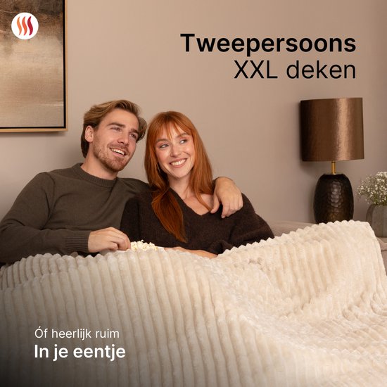 Seranova Heizdecke XXL - Extra Wärmedrähte - Gestreiftes Modell - 180x160 cm - Wärmedecke für 2 Personen - Doppelseitiges Vlies - Beige