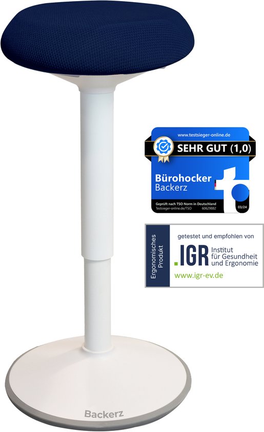 Backerz Wobble Hocker - Ergonomische Wobble Stuhl Höhe 55-80cm - Balance Hocker - Saddle Hocker Blau