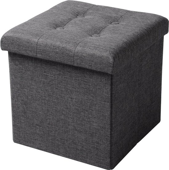WOLTU Fußhocker mit Bezug aus Leinen,Aufbewahrungshocker klappbar 37.5x37.5x38cm,Dunkelgrau