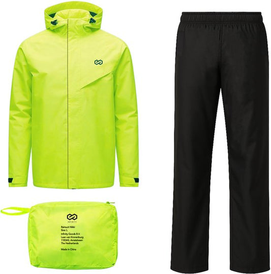 Infinity Goods Regenanzug Nikki - Damen & Herren - Größe M - Wasserdicht & Atmungsaktiv - Reflektierend - Fluo Gelb