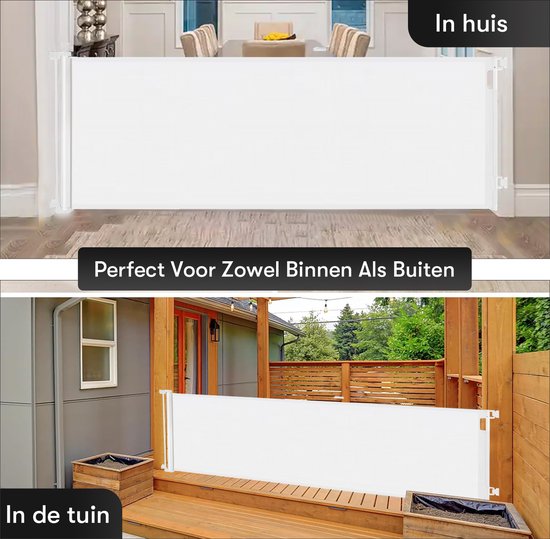 Aufrollbares Treppentor mit Stickerfunktion - Sicherheitstor - Verstellbar - Hundetor - Treppentor ohne Bohren - Kindertor - Für Tiere und Kinder - 10 bis 150 cm breit - Weiß - Sweet Sprout