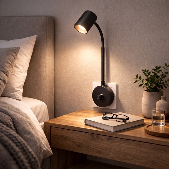 Smartwares IDE-60066 - Dimmbares warmweißes Nachtlicht - 2700-3000K - 200 Lumen - Flexibler Hals - Direkt in die Steckdose - Schwarz - Leselicht / Stimmungslicht